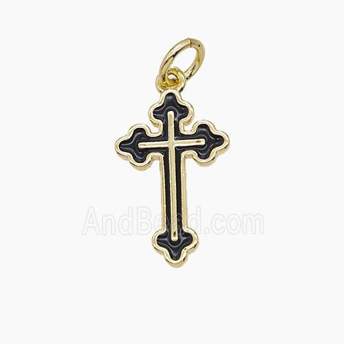 Copper Cross Pendant Black Enamel Gold Plated