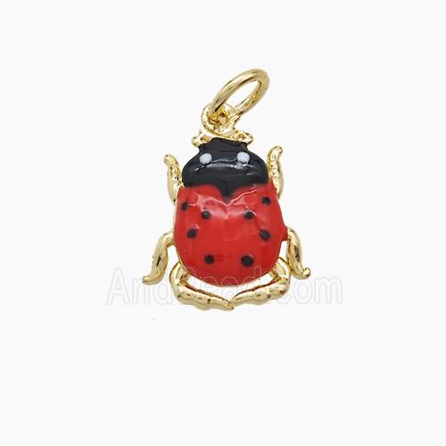Copper Ladybug Pendant Red Painted Gold Plated