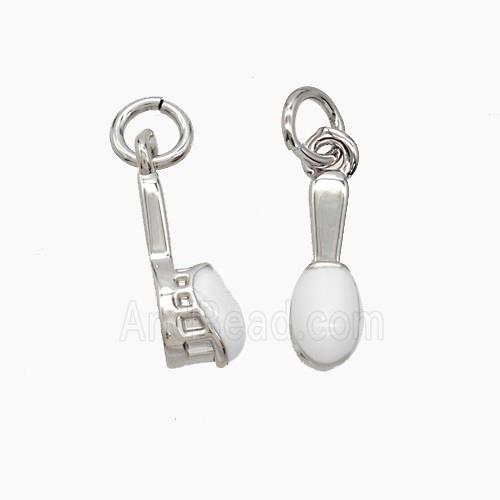 Copper Toothbrush Pendant White Enamel Platinum Plated
