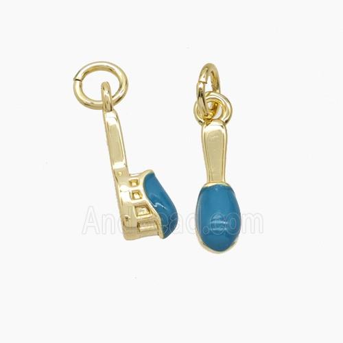 Copper Toothbrush Pendant Blue Enamel Gold Plated