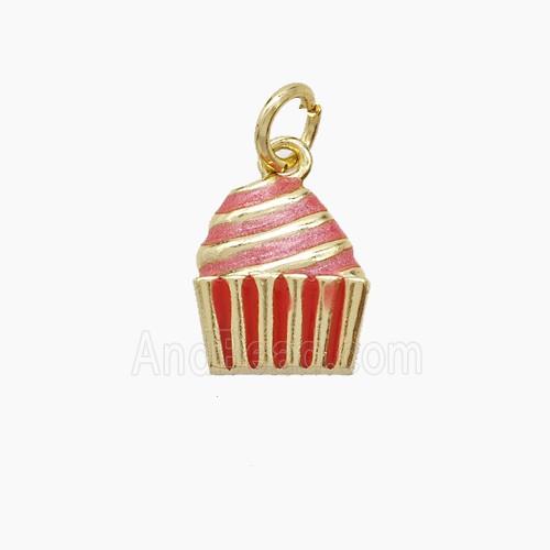 Copper Cake Pendant Red Enamel Gold Plated