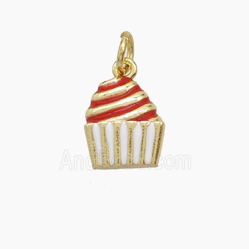 Copper Cake Pendant Red Enamel Gold Plated