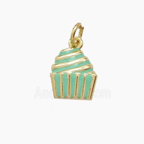Copper Cake Pendant Green Enamel Gold Plated