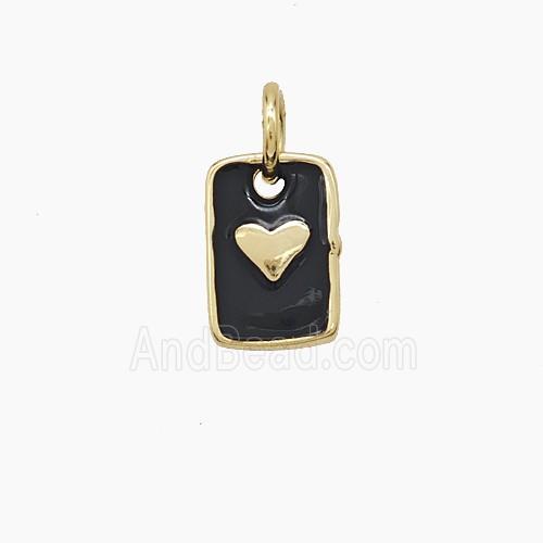 Copper Rectangle Heart Pendant Black Enamel Gold Plated