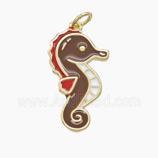 Copper Seahorse Pendant Chocolate Enamel Gold Plated