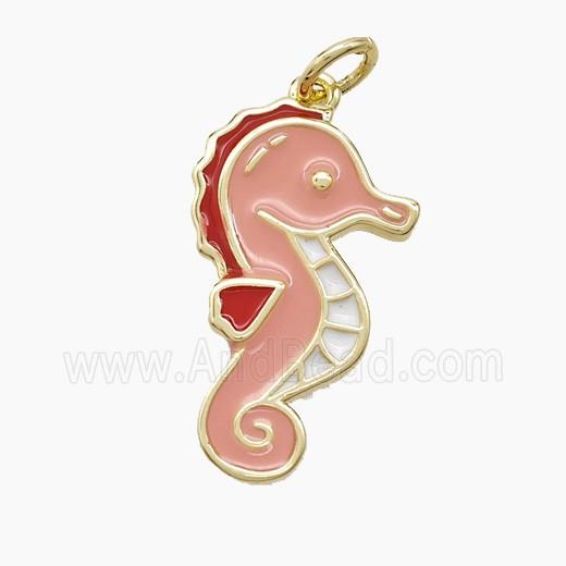 Copper Seahorse Pendant Pink Enamel Gold Plated