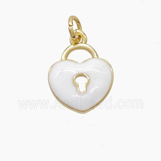 Copper Heart Lock Pendant White Enamel Gold Plated