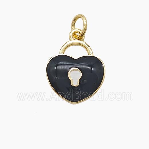 Copper Heart Lock Pendant Black Enamel Gold Plated