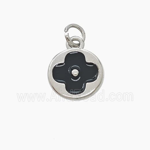 Copper Clover Pendant Black Enamel Platinum Plated