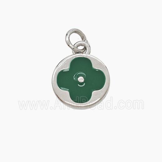Copper Clover Pendant Green Enamel Platinum Plated