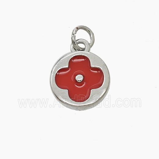 Copper Clover Pendant Red Enamel Platinum Plated