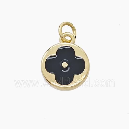 Copper Clover Pendant Black Enamel Gold Plated