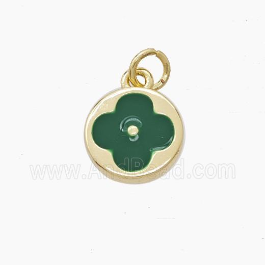 Copper Clover Pendant Green Enamel Gold Plated