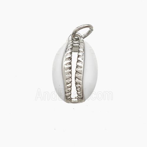 Copper Conch Shell Pendant White Enamel Platinum Plated