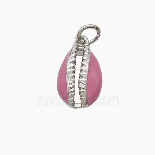 Copper Conch Shell Pendant Pink Enamel Platinum Plated