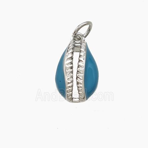 Copper Conch Shell Pendant Blue Enamel Platinum Plated