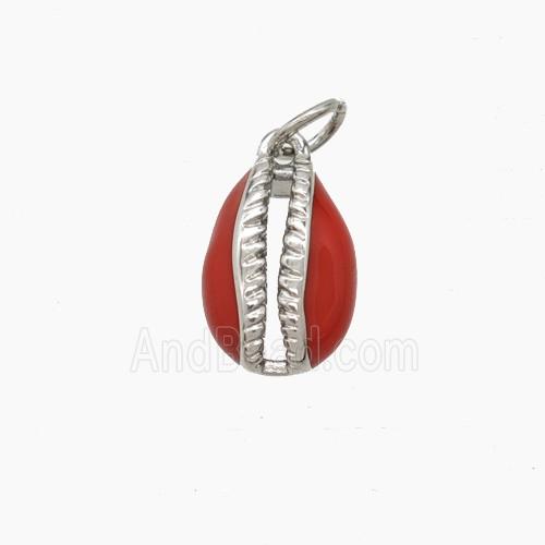 Copper Conch Shell Pendant Red Enamel Platinum Plated