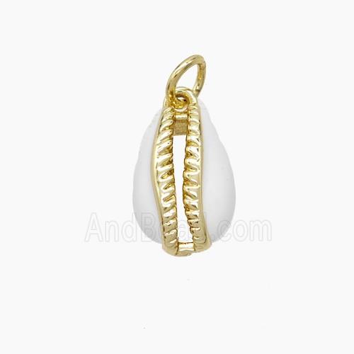 Copper Conch Shell Pendant White Enamel Gold Plated