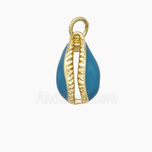Copper Conch Shell Pendant Blue Enamel Gold Plated