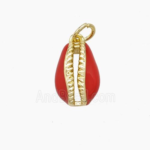 Copper Conch Shell Pendant Red Enamel Gold Plated