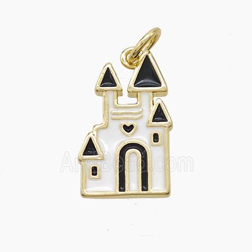Halloween Castle Charms Copper Pendant White Black Enamel Gold Plated