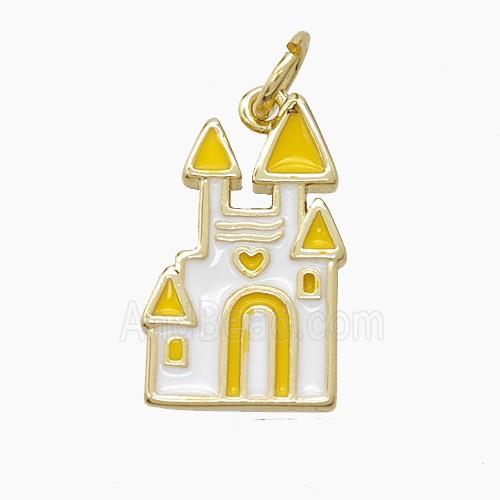 Halloween Castle Charms Copper Pendant White Yellow Enamel Gold Plated