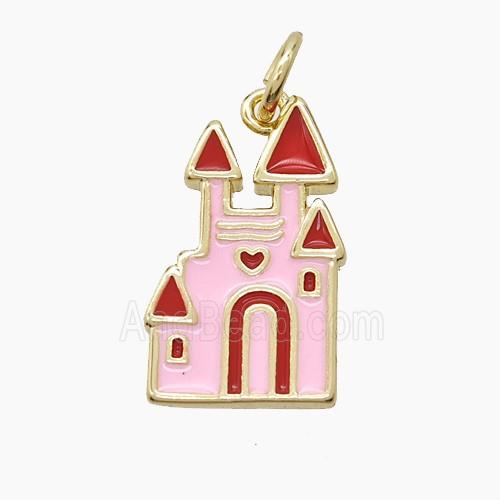 Halloween Castle Charms Copper Pendant Pink Red Enamel Gold Plated