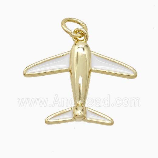 Copper Airplane Pendant White Enamel Gold Plated