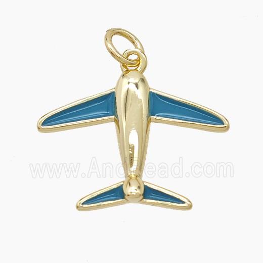 Copper Airplane Pendant Blue Enamel Gold Plated