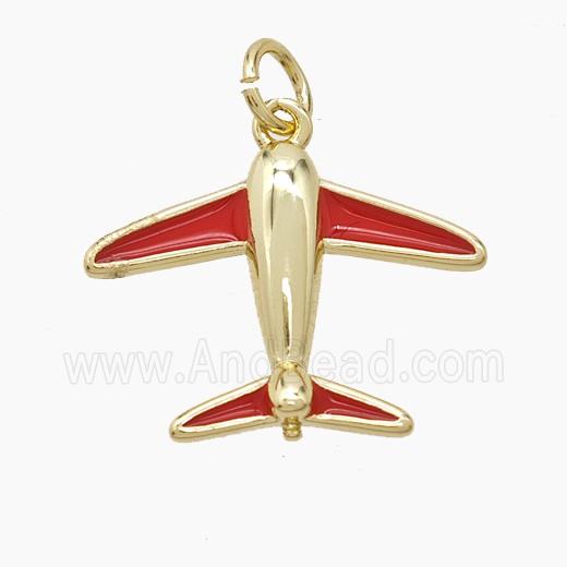 Copper Airplane Pendant Red Enamel Gold Plated