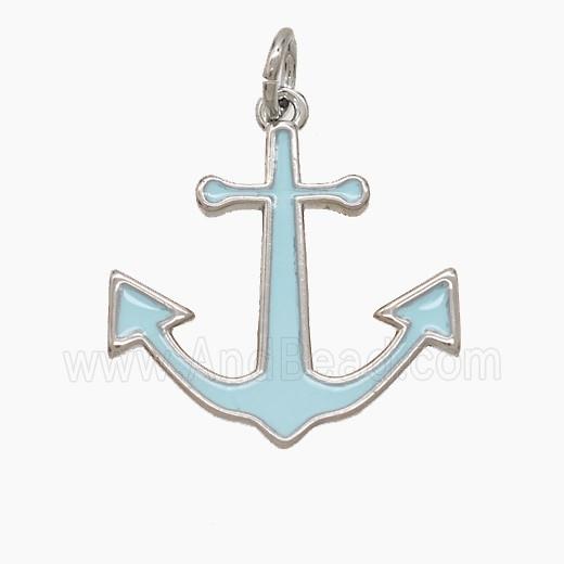 Copper Anchor Pendant Turqblue Enamel Platinum Plated