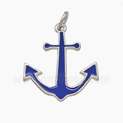 Copper Anchor Pendant Royalblue Enamel Platinum Plated