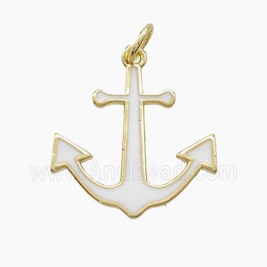 Copper Anchor Pendant White Enamel Gold Plated