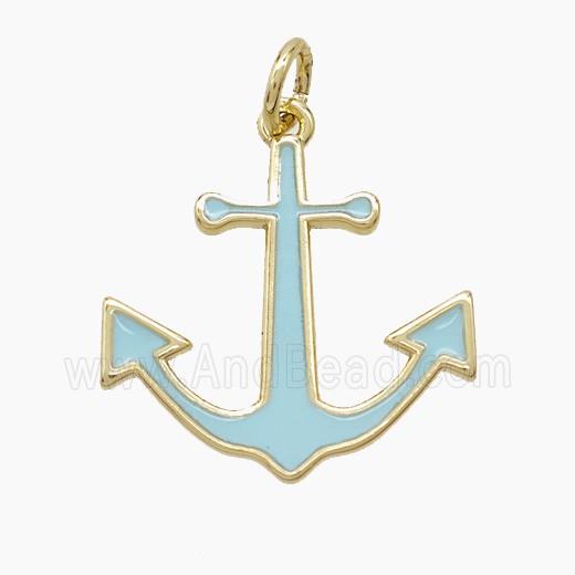 Copper Anchor Pendant Turqblue Enamel Gold Plated
