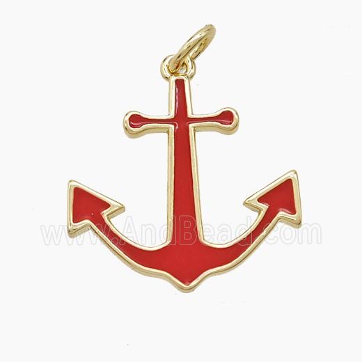 Copper Anchor Pendant Red Enamel Gold Plated