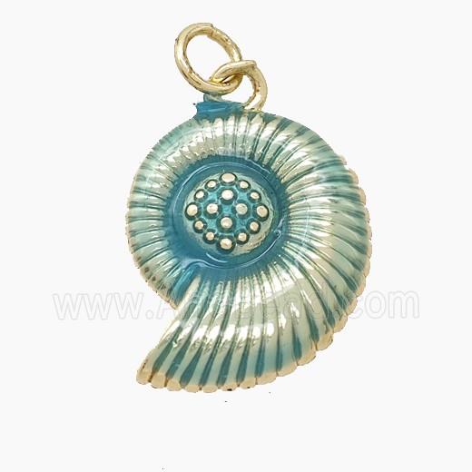 Copper Spiral Shell Pendant Green Painted Gold Plated