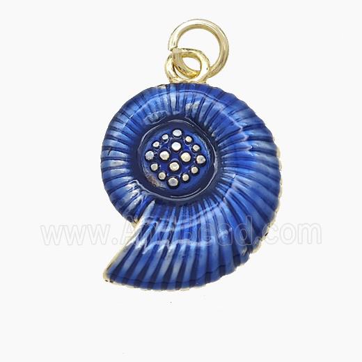 Copper Spiral Shell Pendant Blue Painted Gold Plated