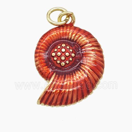 Copper Spiral Shell Pendant Red Painted Gold Plated