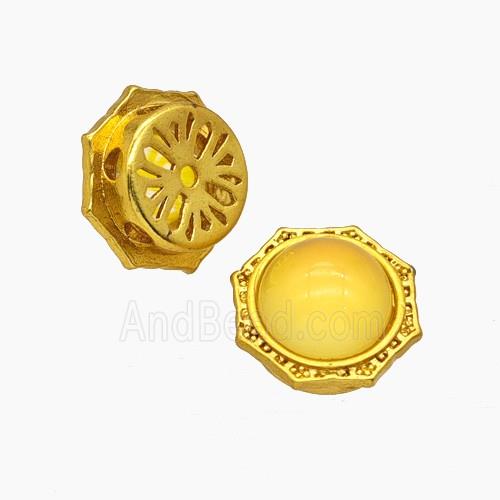 Copper Polygon Beads Pave Amber Resin Gold Plated