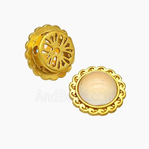 Copper Circle Beads Pave Peach Resin Gold Plated