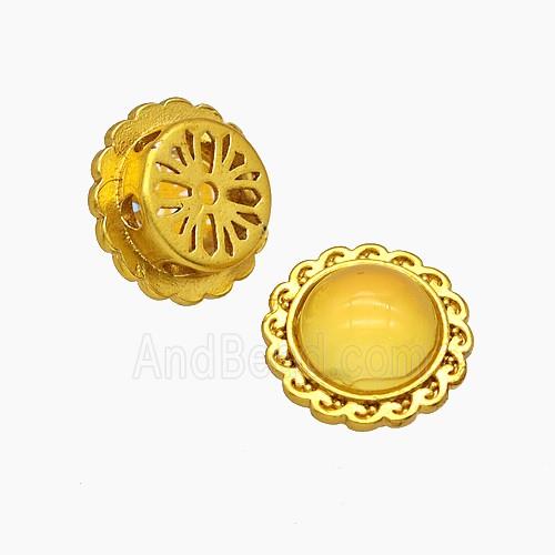 Copper Circle Beads Pave Yellow Amber Resin Gold Plated