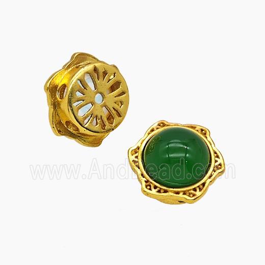 Copper Hexagon Beads Pave Green Jade Gold Plated