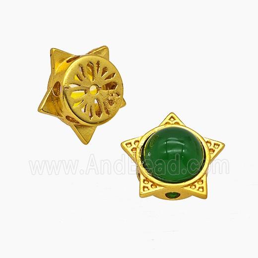 Copper Star Beads Pave Green Jade Gold Plated