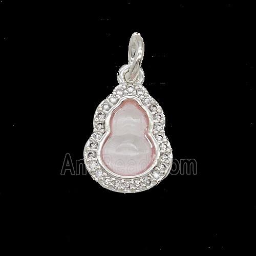Copper Gourd Pendant Pave Zirconia Catseye Shiny Silver