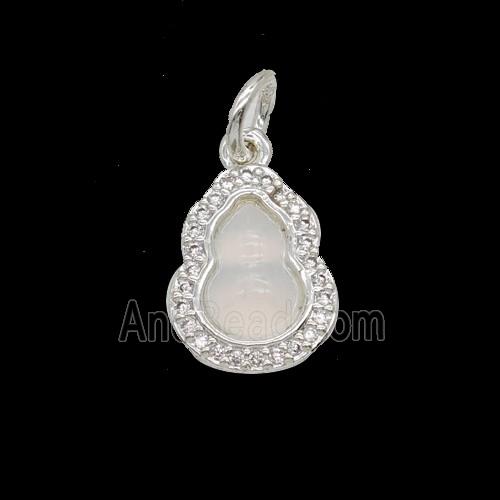 Copper Gourd Pendant Pave Zirconia Catseye Shiny Silver