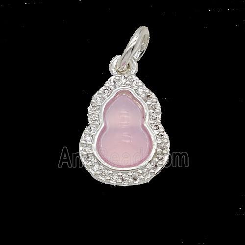 Copper Gourd Pendant Pave Zirconia Catseye Shiny Silver