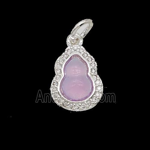 Copper Gourd Pendant Pave Zirconia Catseye Shiny Silver