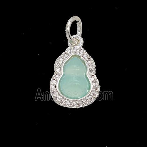 Copper Gourd Pendant Pave Zirconia Catseye Shiny Silver