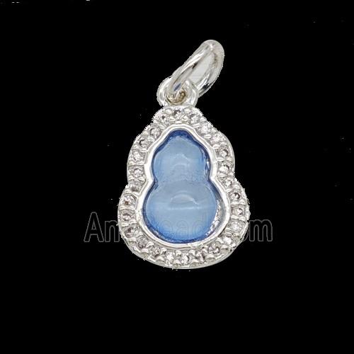 Copper Gourd Pendant Pave Zirconia Blue Catseye Shiny Silver