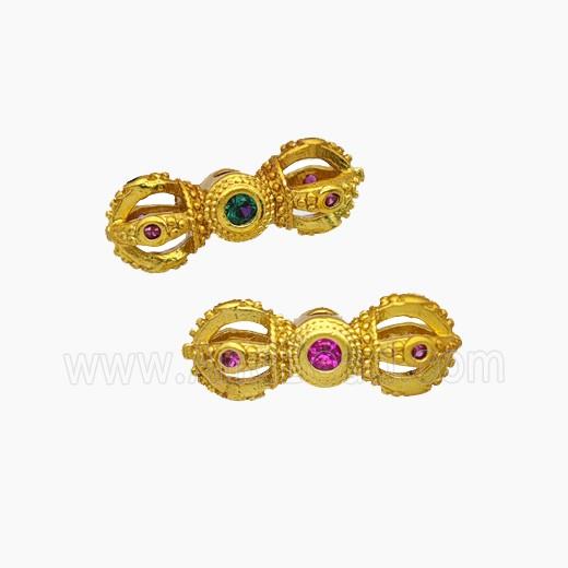 Copper Bead Pave Zircon, Gold Plated